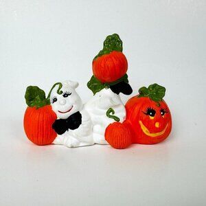 Vintage Ceramic Halloween Decor Ghost With Pumpkins Goofy Figurine 5" 👻🎃🖤